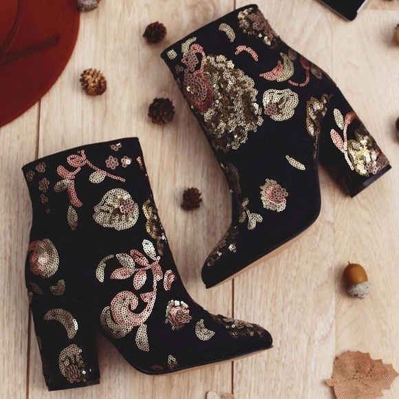 Aldo Shoes - NEW ALDO Velvet Embroidery Sequin heel Ankle Boots